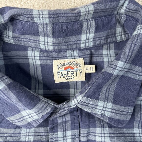 Faherty Cloud Summer Blend Shirt Men’s XL Gingham Blue Plaid Button Up Preppy - Picture 2 of 16